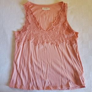 Lucky Brand | Embroidered Tank Top 100% Cotton Body | Peach Pink | M